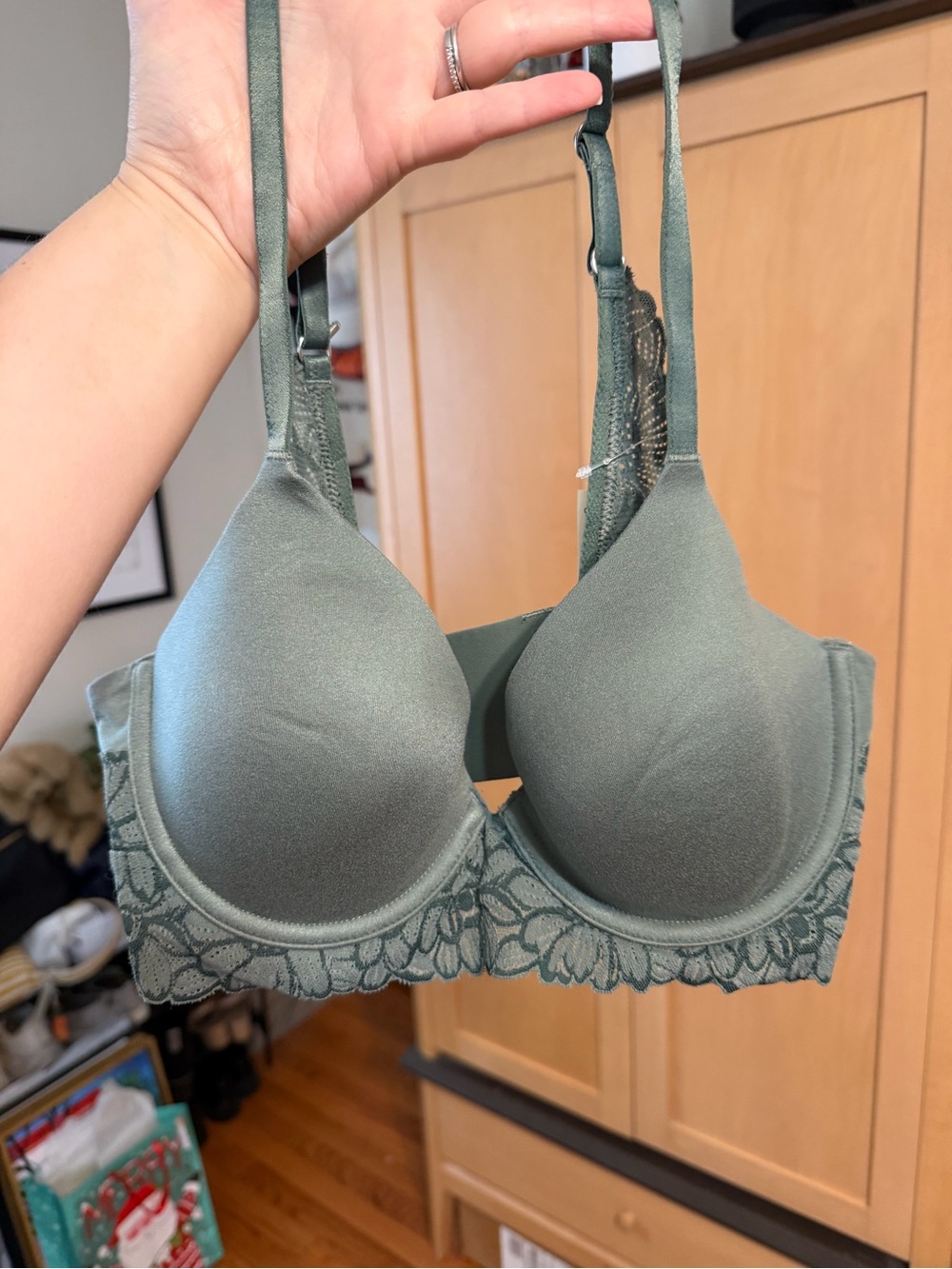 Aerie Women’s Lace Trim Underwire Bra in Sage Green